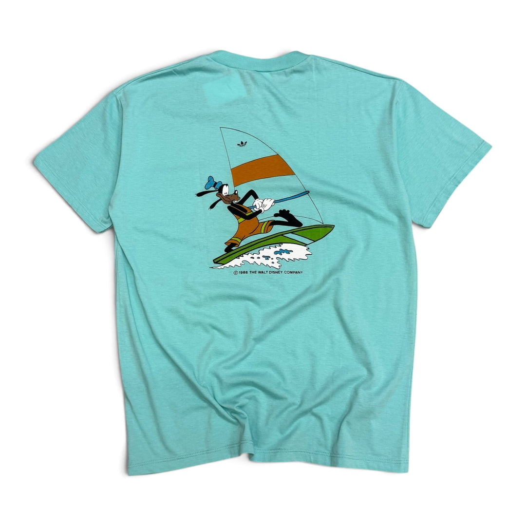 1986 Vintage Adidas Goofy Disney Blue Graphic T-Shirt (XL)