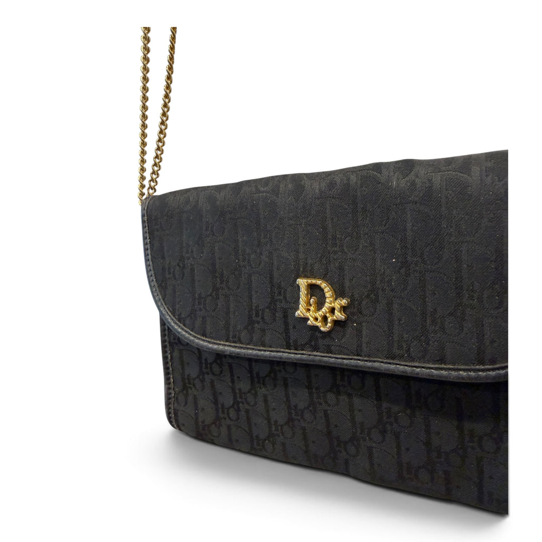 Dior Black Oblique Canvas Chain Shoulder Bag
