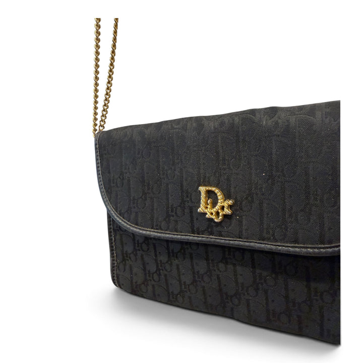 Dior Black Oblique Canvas Chain Shoulder Bag