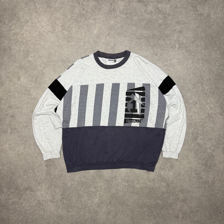 Vintage Reebok Graphic Print Navy & Grey Sweatshirt (XL)