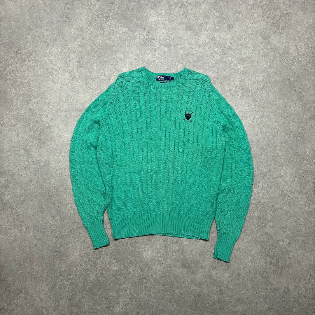 Vintage Polo Golf Ralph Lauren Green Heavyweight Cable Knit Jumper (L)