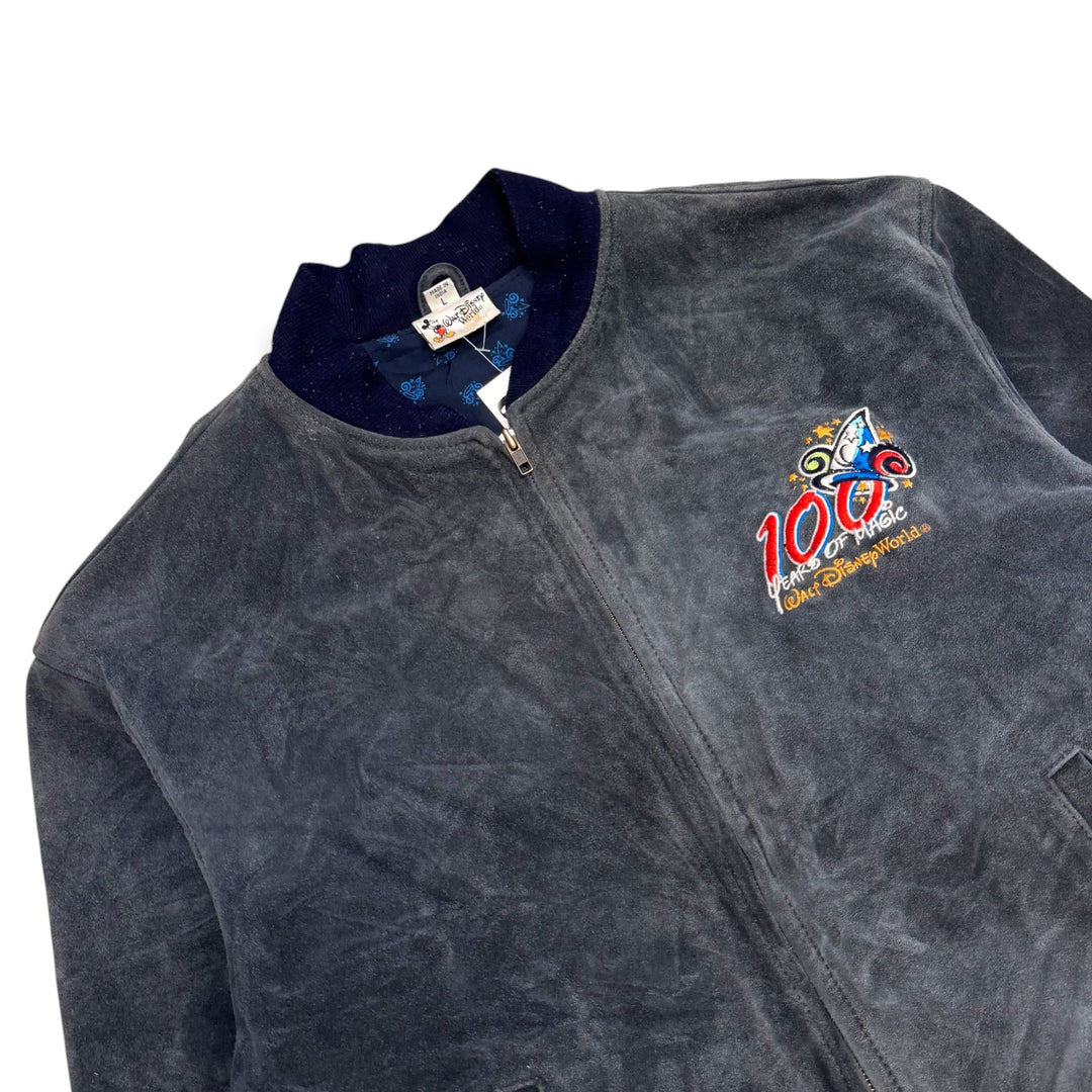 90's Vintage Disney World Dark Grey Suede Varsity Jacket (L)