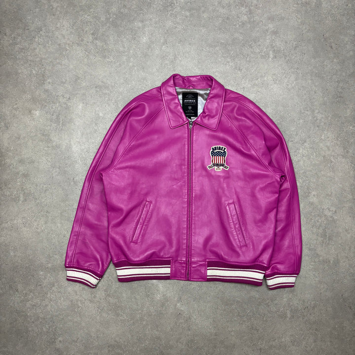 Avirex Pink Leather Varsity Jacket (XXL)