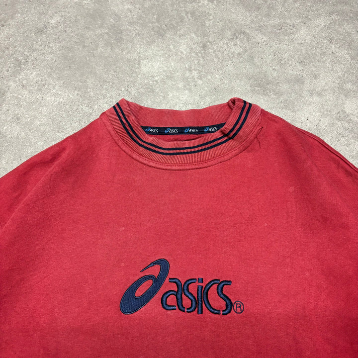 90's Vintage Asics Red Spell Out Sweatshirt (L)
