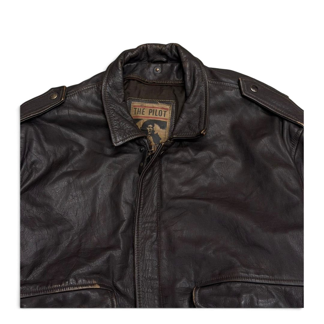 Vintage Pilot Style Leather Jacket Black (L)