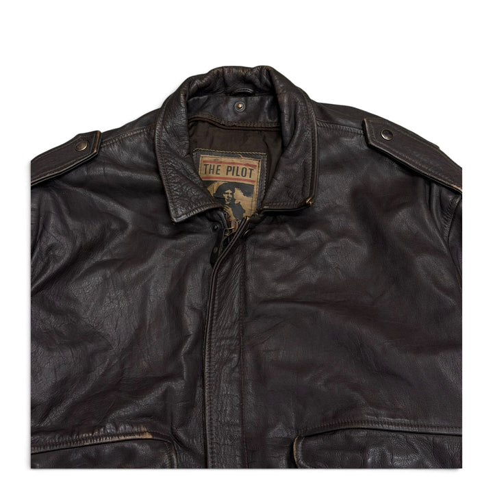 Vintage Pilot Style Leather Jacket Black (L)