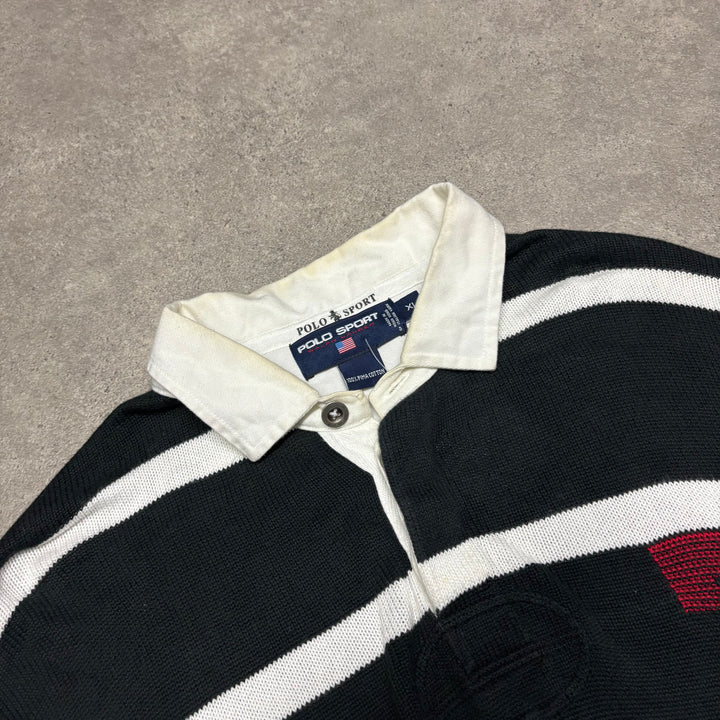 Vintage Polo Sport Ralph Lauren Knitted Black & White Rugby Shirt (XL)