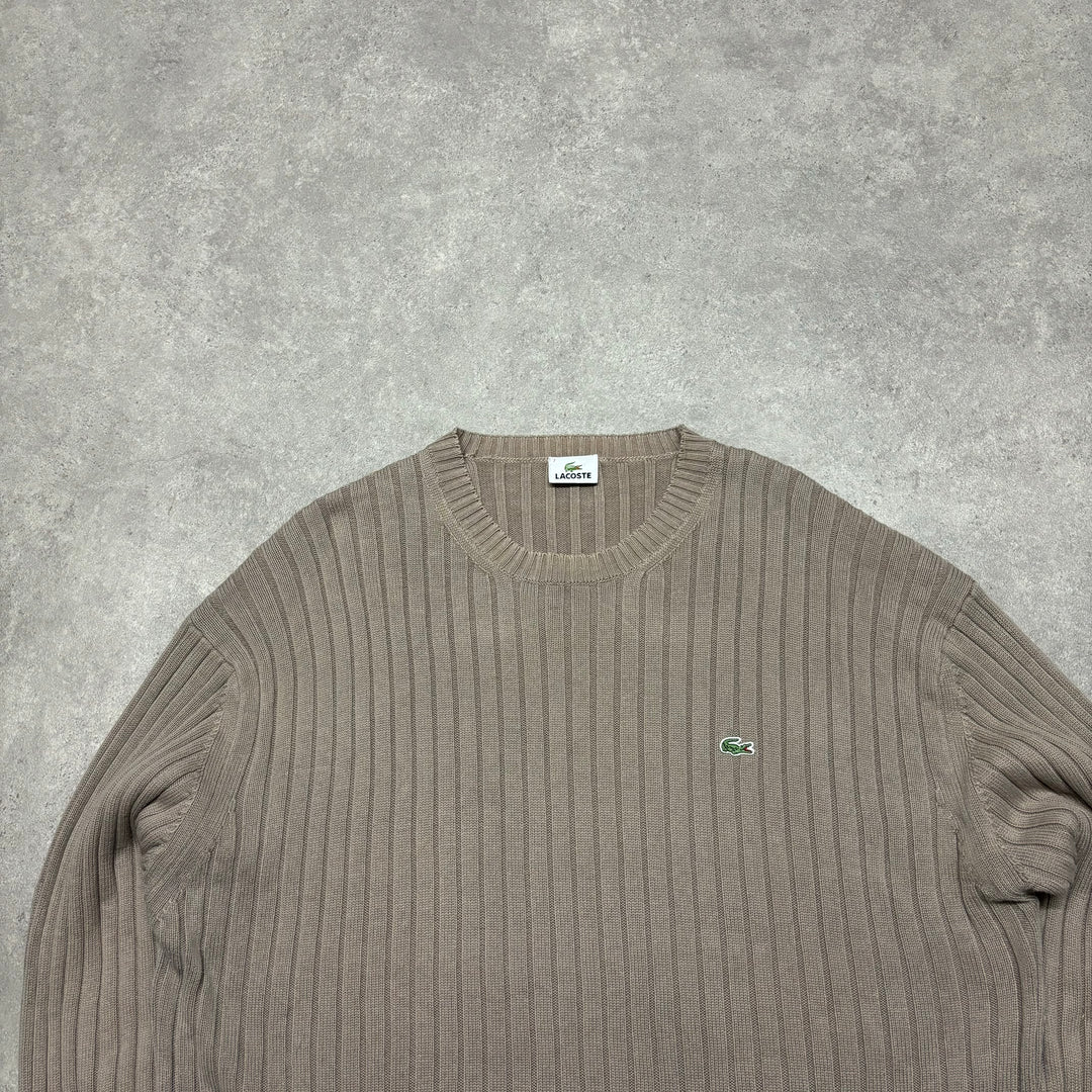 Vintage Lacoste Brown Cable Knitted Sweater (XL)