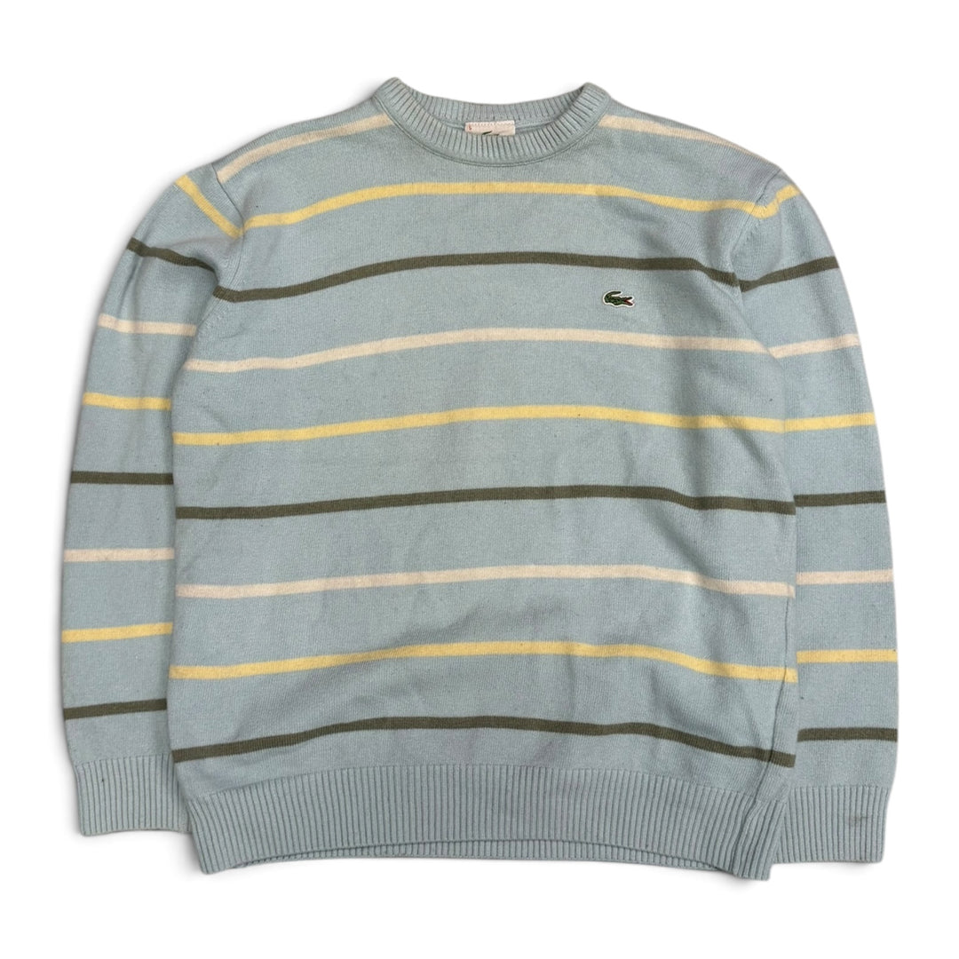 Vintage Lacoste Crew Neck Striped Knit Jumper Blue (S)