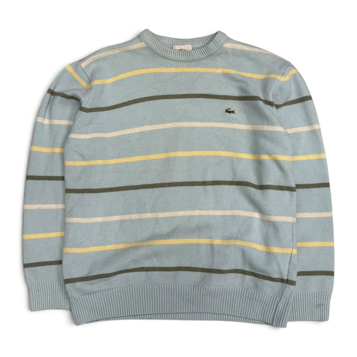 Vintage Lacoste Crew Neck Striped Knit Jumper Blue (S)