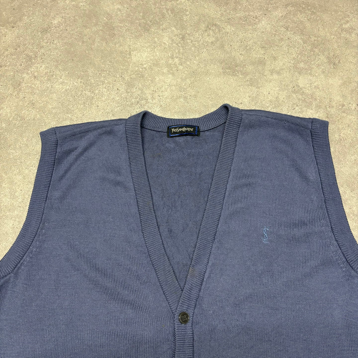 Vintage Yves Saint Laurent Blue Knitted Cardigan Vest (M)