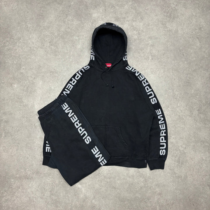 Supreme Black Glitter Pullover Hoodie & Bottoms Full Set (L)