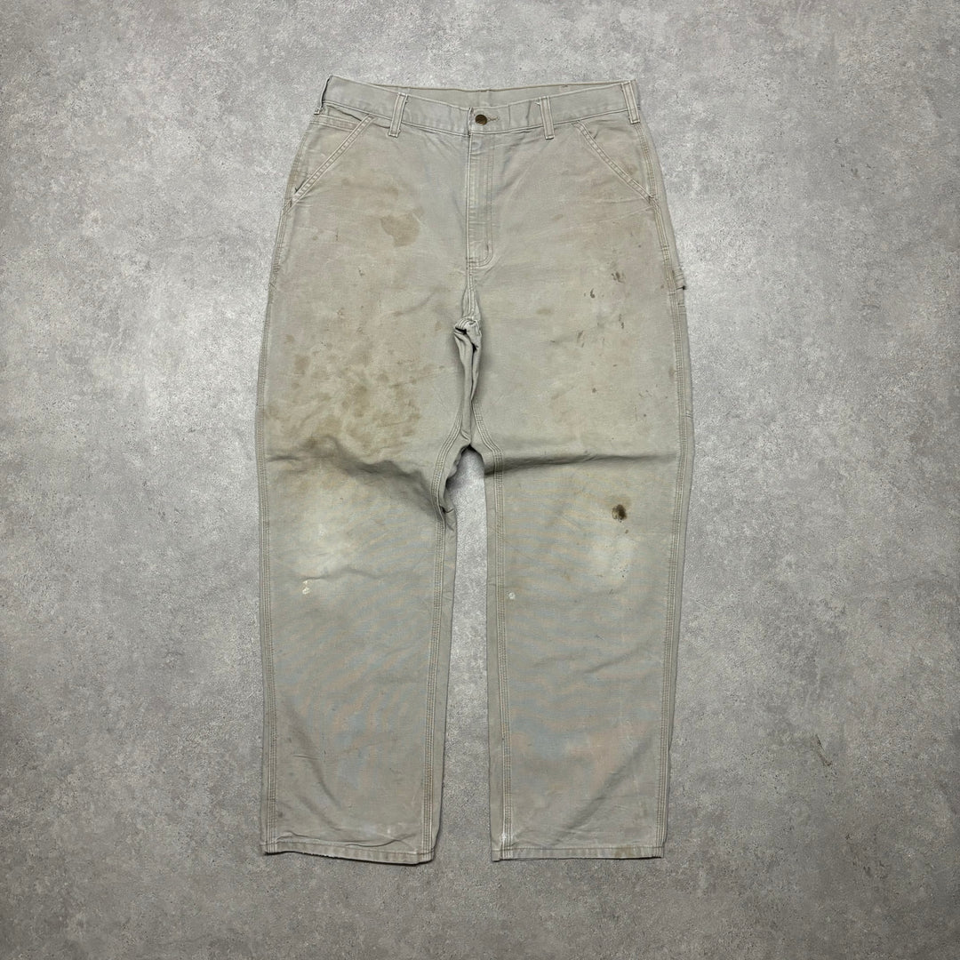 Vintage Carhartt Stone Grey Distressed Workman Trousers (36x34)