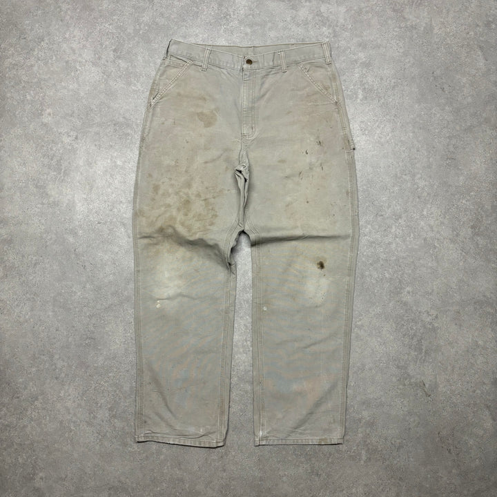 Vintage Carhartt Stone Grey Distressed Workman Trousers (36x34)
