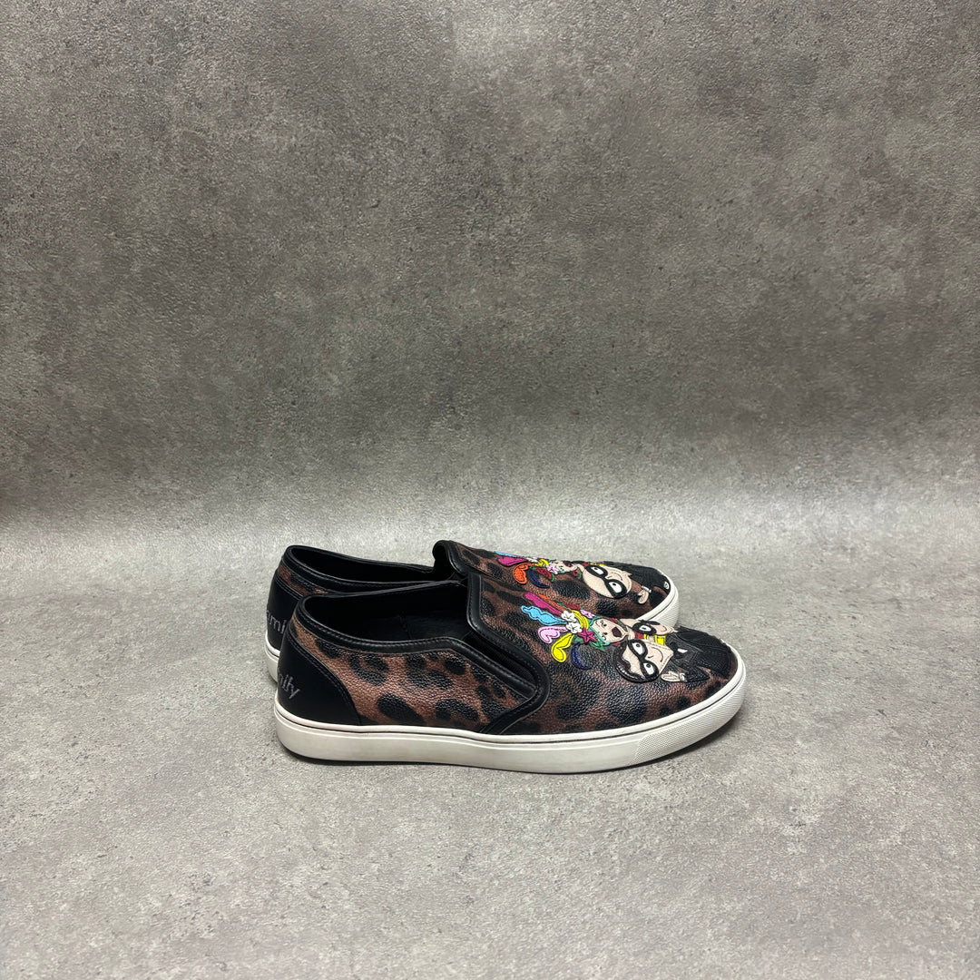 Dolce & Gabanna Leather Leopard Print Plimsole Trainers (UK3.5)