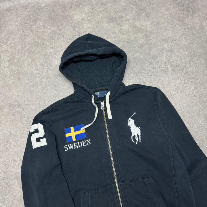 Vintage Polo Ralph Lauren Navy Big Pony Sweden Full Zip Hoodie (M)