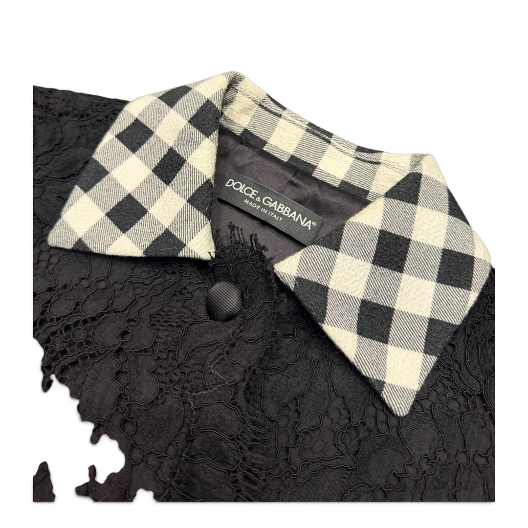 Dolce & Gabbana Black Checkered Collar Lace Jacket (38)