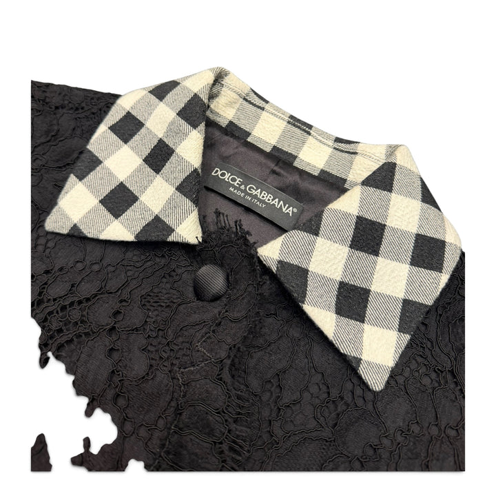 Dolce & Gabbana Black Checkered Collar Lace Jacket (38)