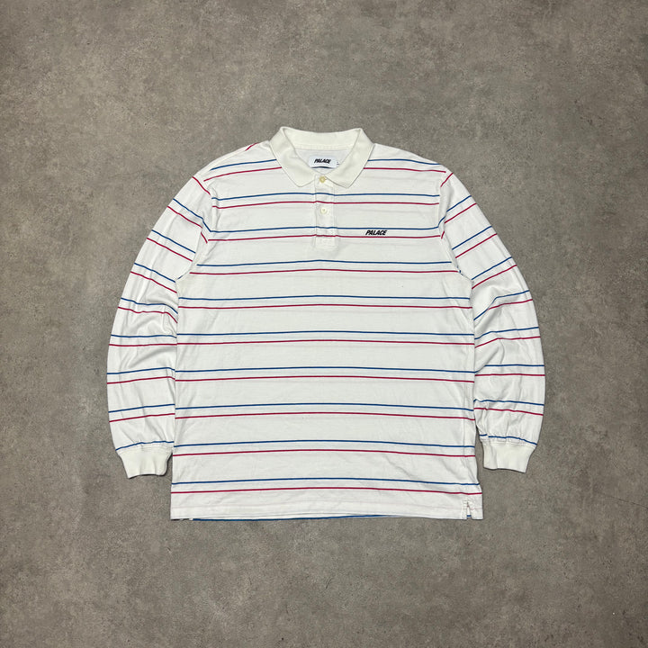 Palace White Stripe Underline Longsleeve Polo Shirt (L)