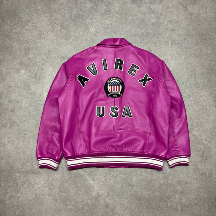 Avirex Pink Leather Varsity Jacket (XXL)