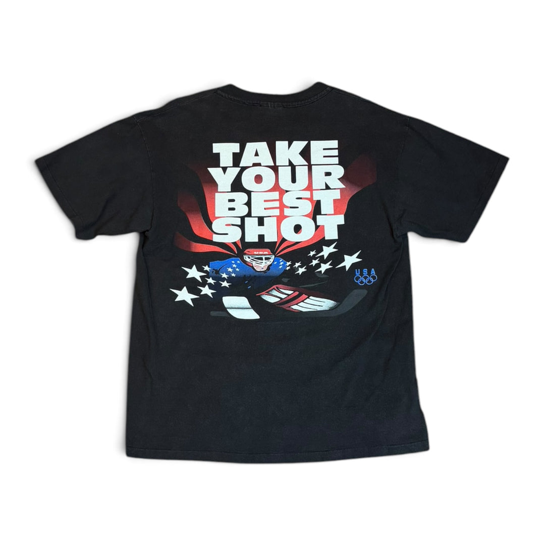 90's Vintage USA Olympics Black Graphic T-Shirt (L)