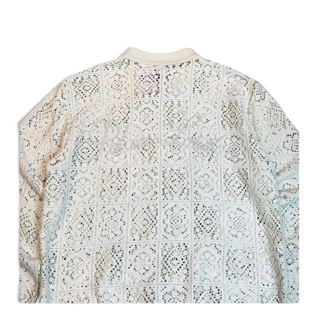 Palace Pastel Green Crochet Zip Long Sleeve Polo Knitted Sweater (L)
