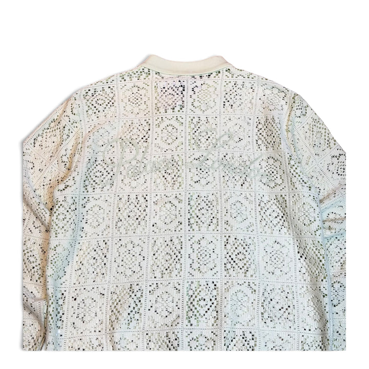 Palace Pastel Green Crochet Zip Long Sleeve Polo Knitted Sweater (L)