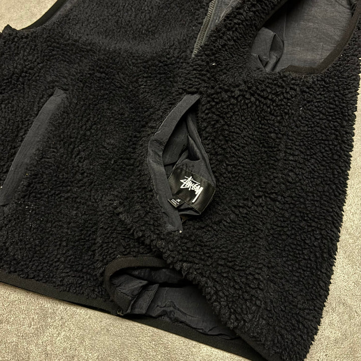 Stussy Black Reversible Fleece Gilet (M)