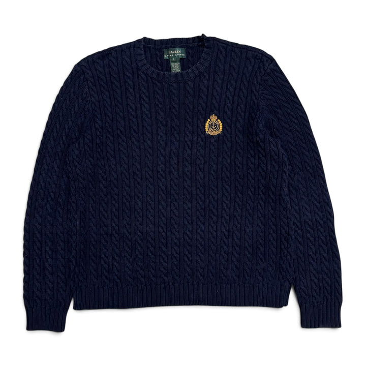 Vintage Polo Ralph Lauren Navy Cable Knitted Jumper (L)