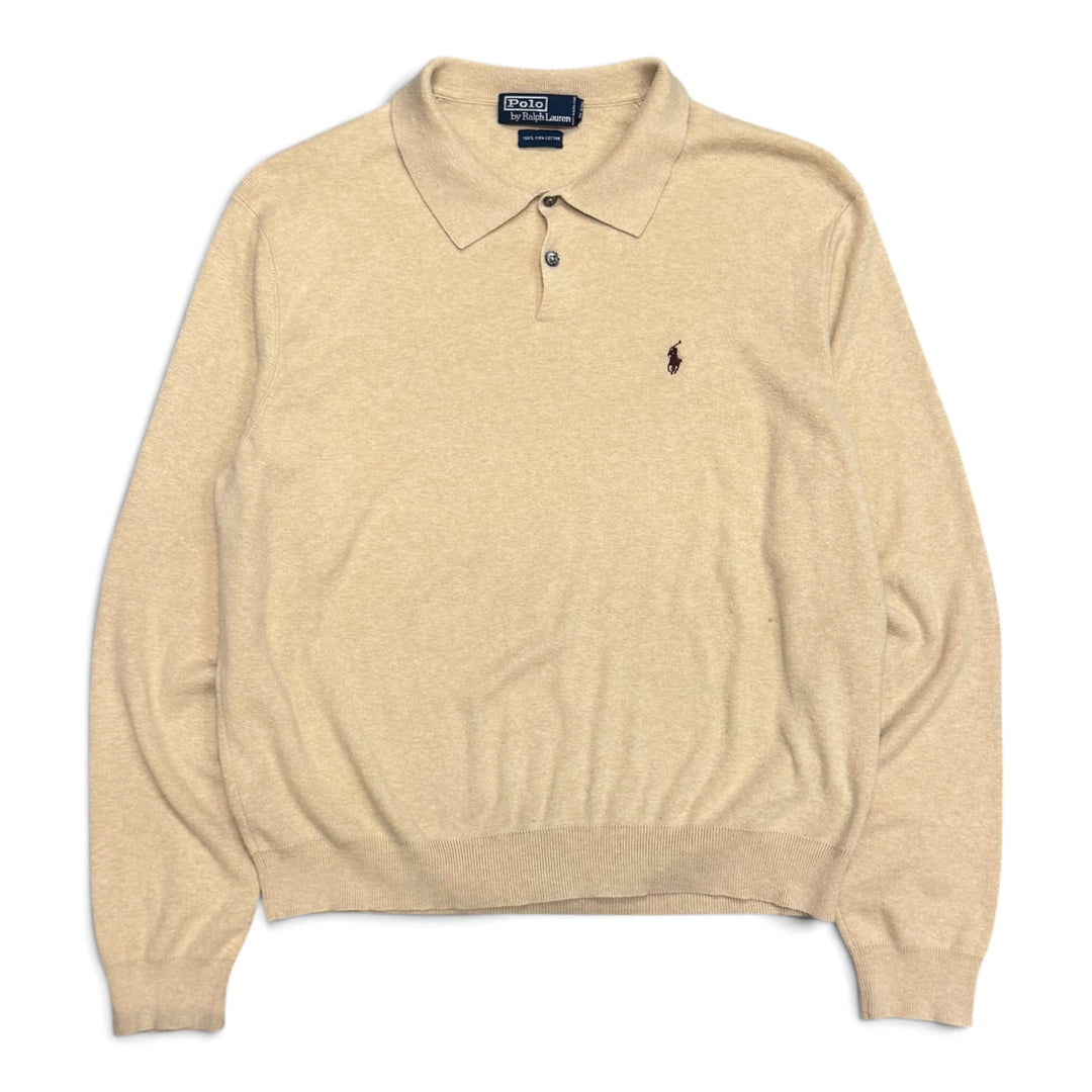 Vintage Polo Ralph Lauren Cream collared Longsleeve Polo Knit (L)
