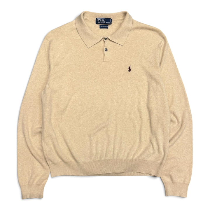 Vintage Polo Ralph Lauren Cream collared Longsleeve Polo Knit (L)