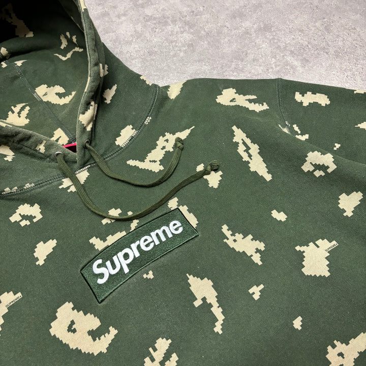 Supreme Green Digital Camo Box Logo Pullover Hoodie (L)