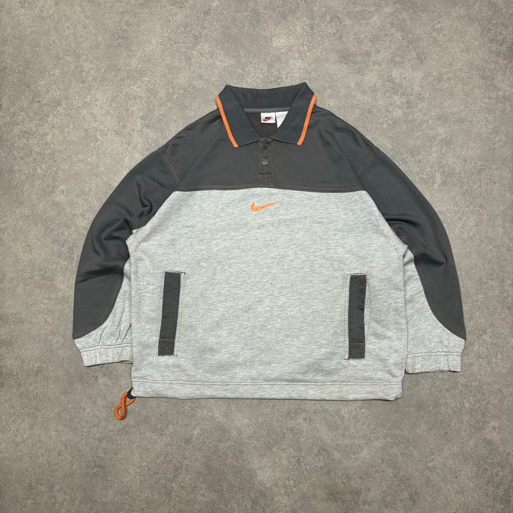 90's Vintage Nike Central Swoosh Grey Collared Sweatshirt (M)