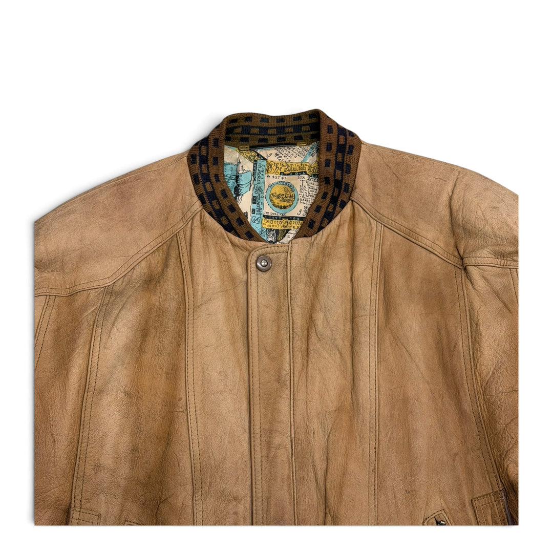 Vintage Suede Leather Jacket Beige (L)