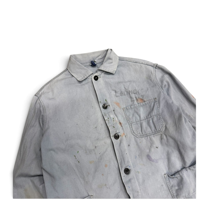 Vintage Distressed Faded Light Blue French Chore Jacket (S)
