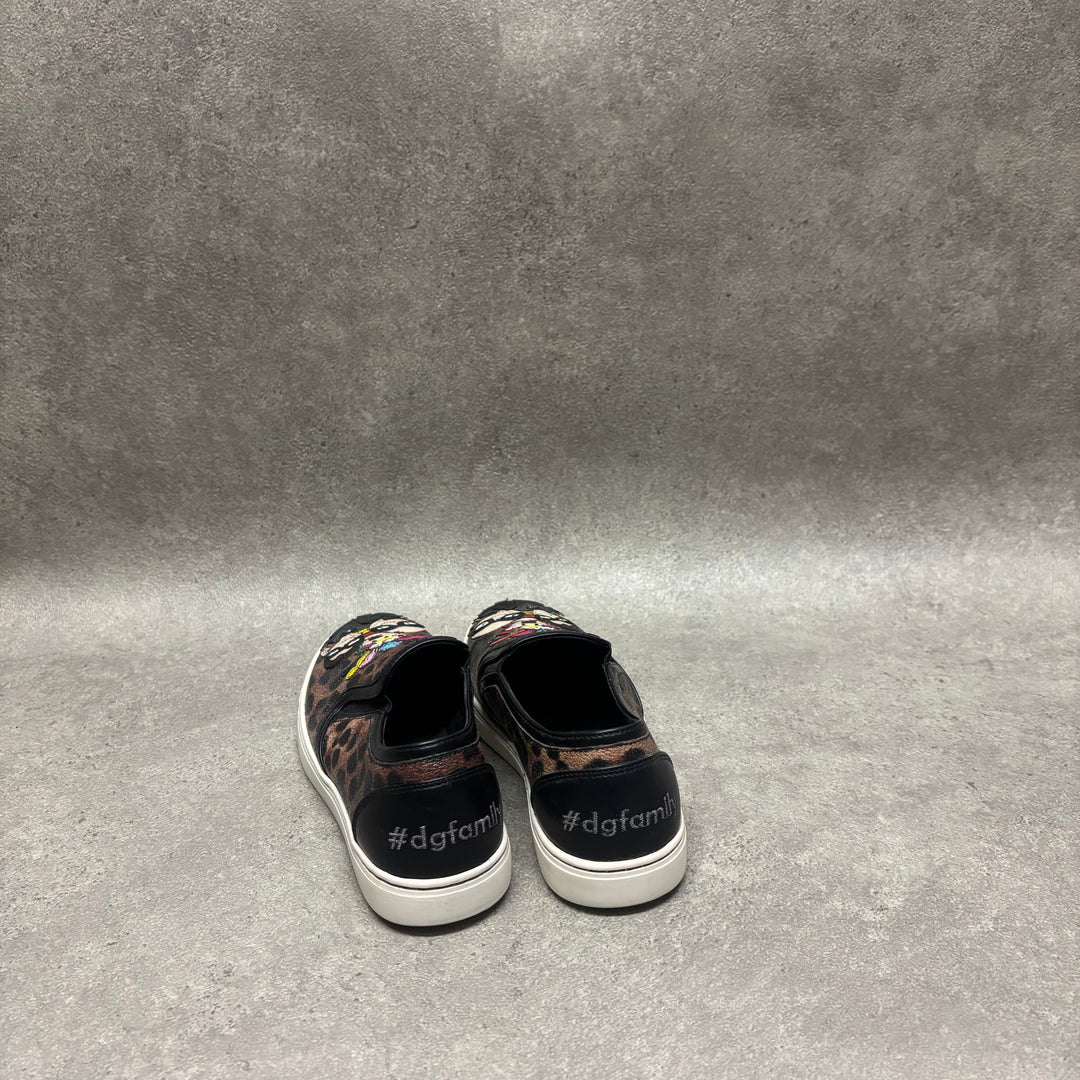 Dolce & Gabanna Leather Leopard Print Plimsole Trainers (UK3.5)