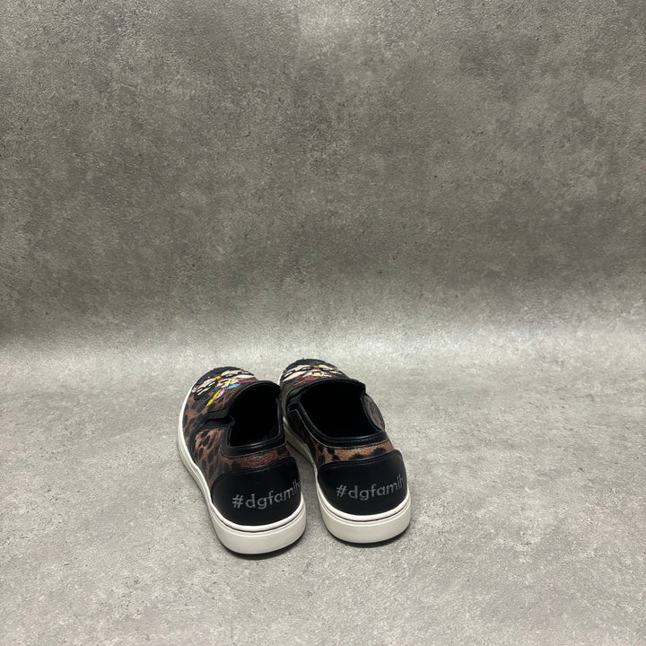 Dolce & Gabanna Leather Leopard Print Plimsole Trainers (UK3.5)