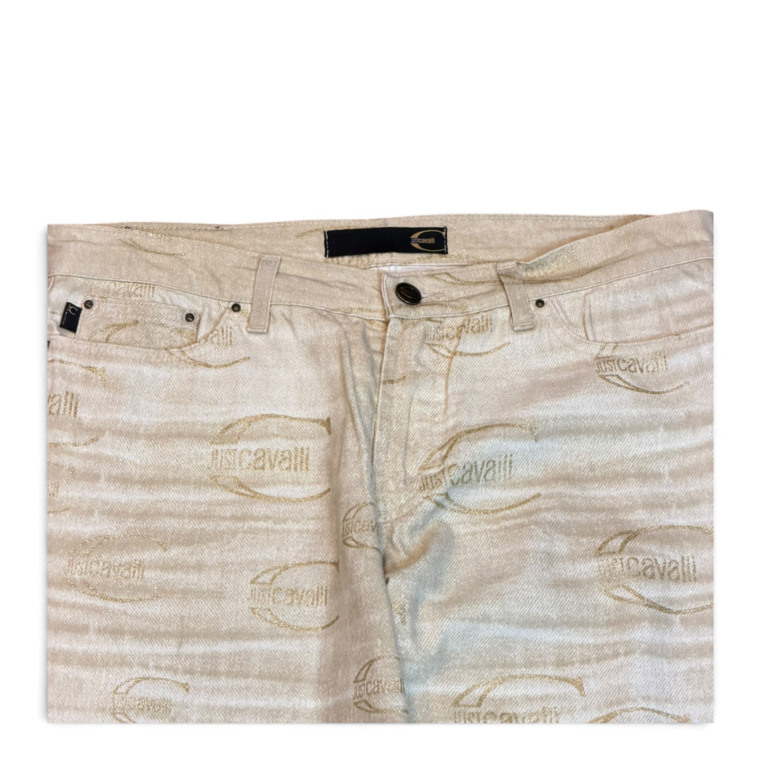 Vintage Cavalli Sand Brown Monogram Denim Trousers (32')