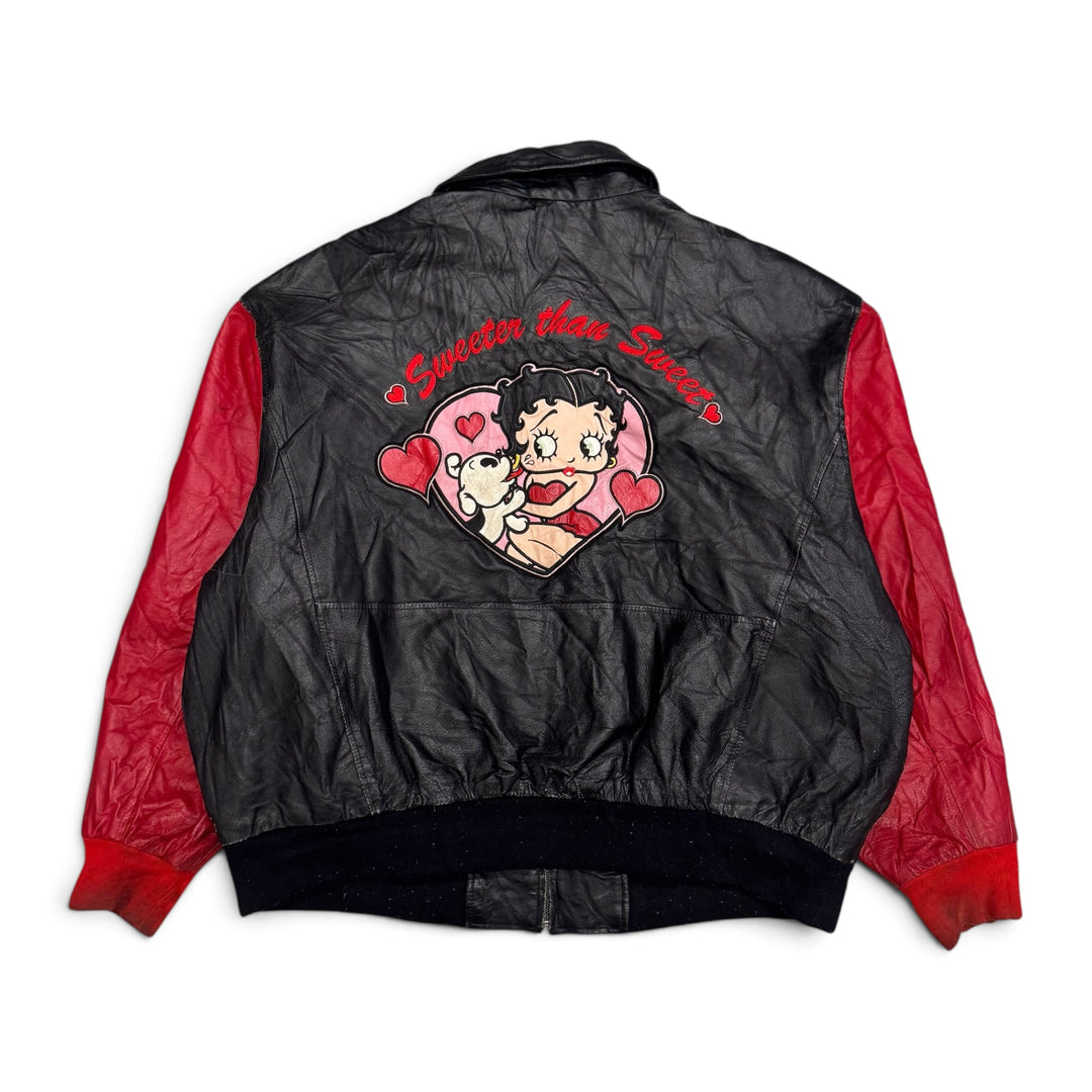 Rare 90's Vintage Betty Boop Red & Black Leather Varsity Jacket (XL)