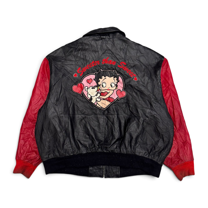 Rare 90's Vintage Betty Boop Red & Black Leather Varsity Jacket (XL)