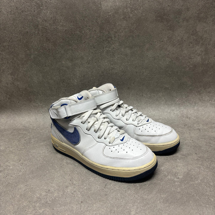 Vintage Nike Air Force 1 White & Blue Mid Top Trainers (UK9)