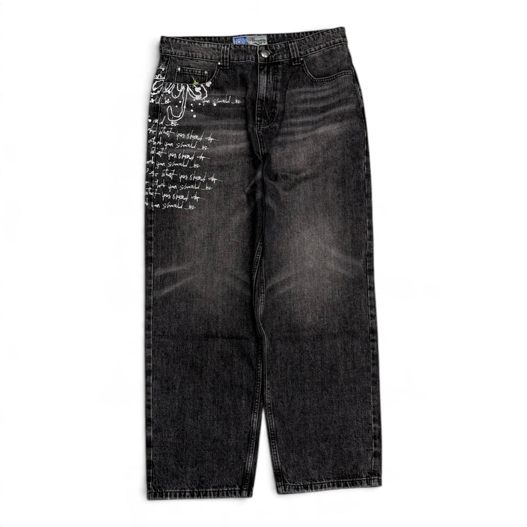 Always Do Dark Grey Graphic Denim Trousers (L)