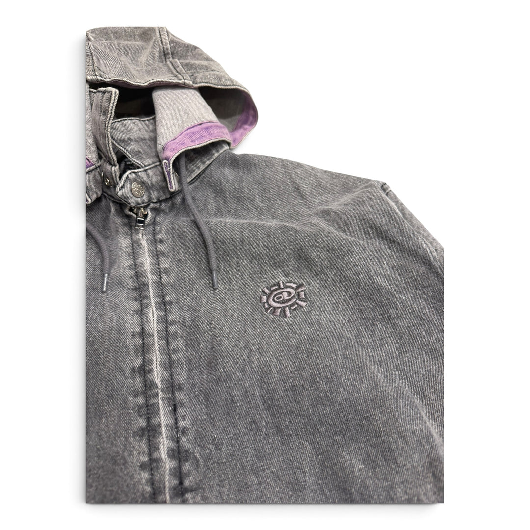 Always Do Washed Grey Denim Detachable Hooded Jacket (XL)