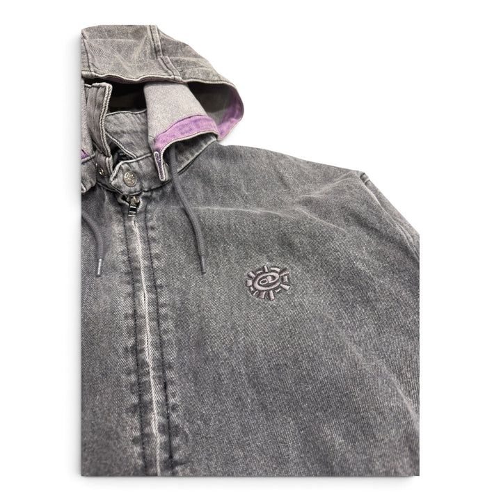 Always Do Washed Grey Denim Detachable Hooded Jacket (XL)