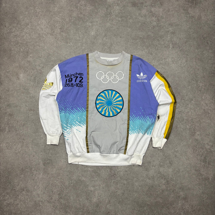 90's Vintage Adidas Olympic Purple & White München Sweatshirt (L)