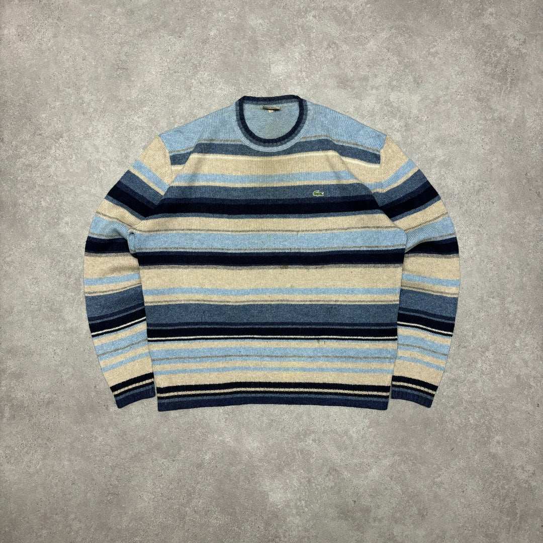 Vintage Lacoste Blue Stripy Knitted Jumper (XL)