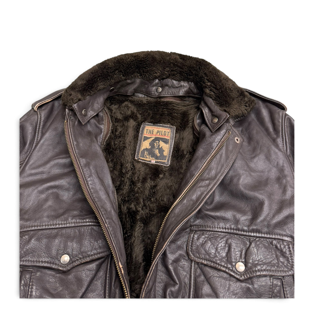 Vintage Pilot Leather Jacket Fur Lined (XL)