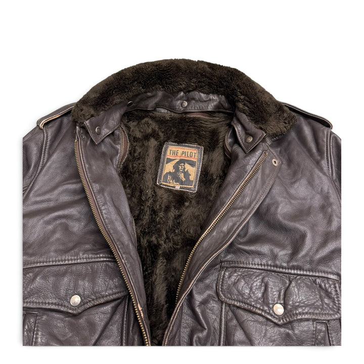 Vintage Pilot Leather Jacket Fur Lined (XL)
