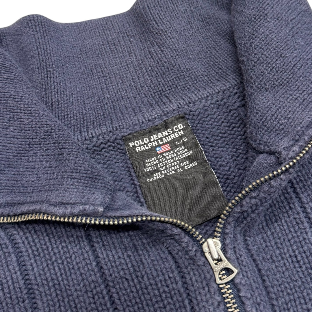 Vintage Polo Ralph Lauren Navy Heavy Knit Quarter Zip Knitted Jumper (L)