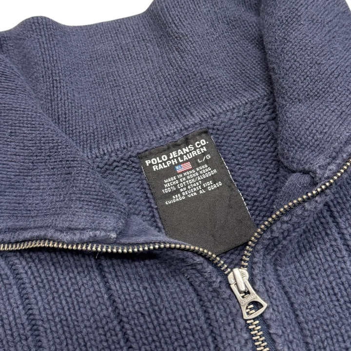 Vintage Polo Ralph Lauren Navy Heavy Knit Quarter Zip Knitted Jumper (L)